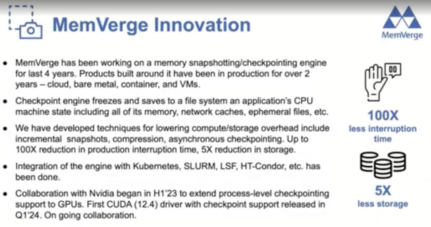 MemVerge Innovation: Memory Snapshotting / Checkpointing