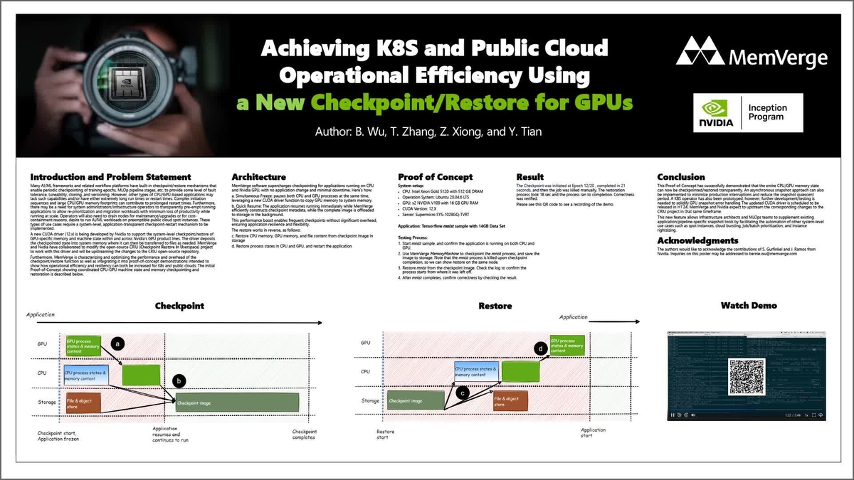 Achieving K8S and Public Cloud Operational Efficiency using a New Checkpoint/Restart Feature for GPUs